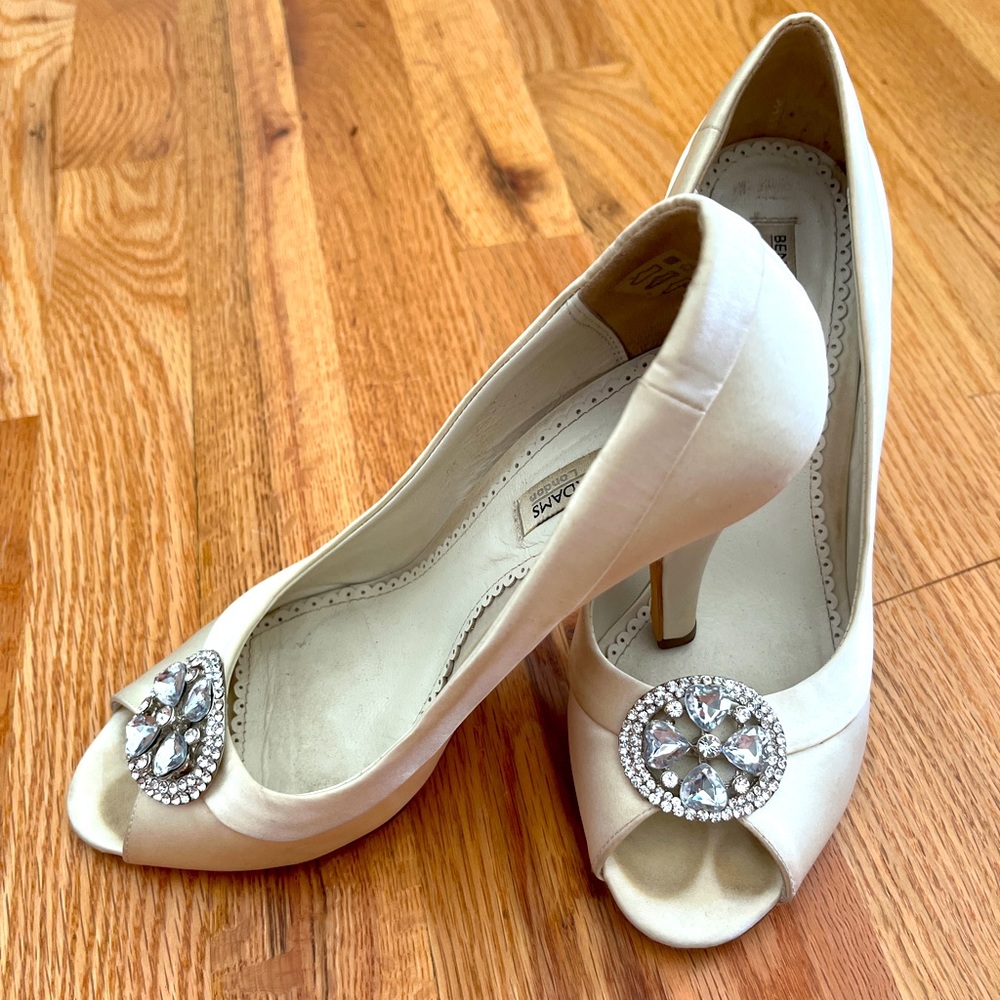 Benjamin Adams Peep Toe Satin wedding shoes